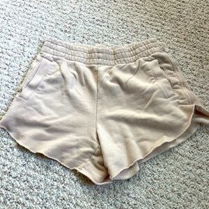 Aerie ‘On My Way’ High Waisted Sweatpants Shorts in Beige, Size Small